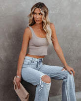 Energy Crop-Tanktop aus Rippstrick - Taupe